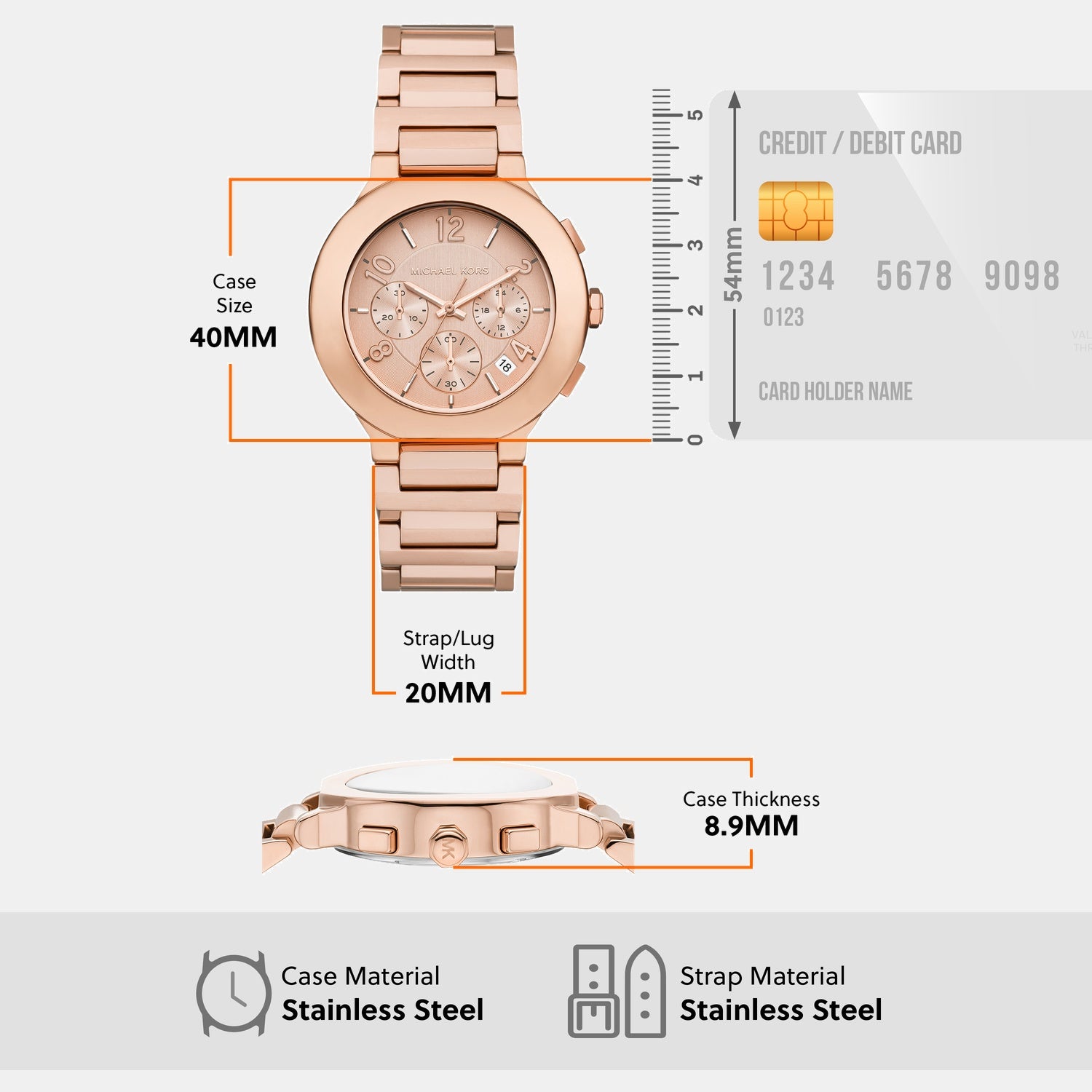 Gramercy Women Quartz Rose Gold Dial Chronograph Stainless Steel Watch MK7521