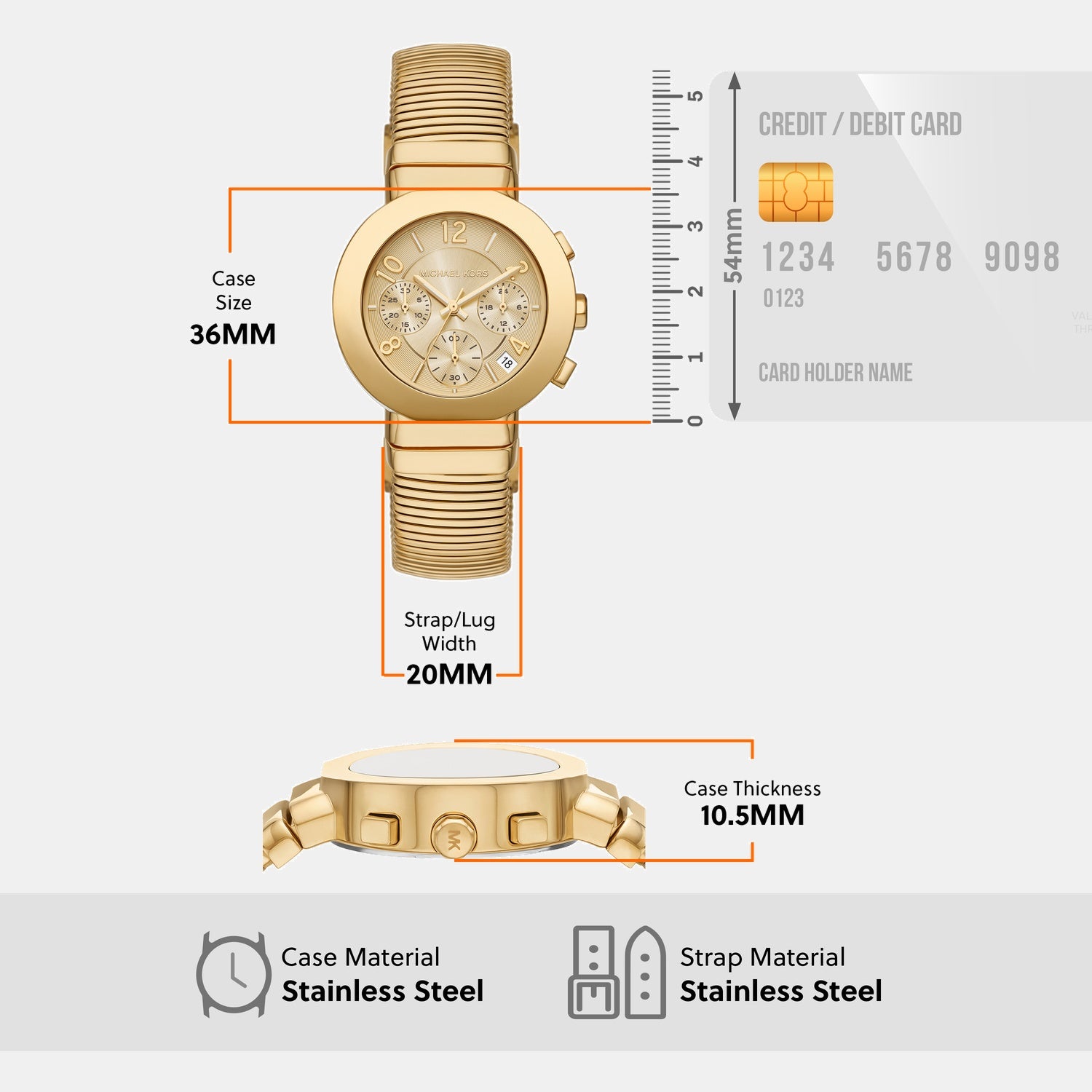 Gramercy Women Quartz Gold Dial Chronograph Stainless Steel Watch MK7525