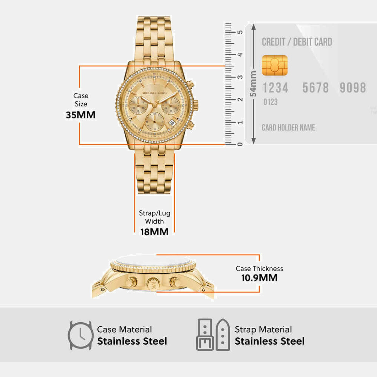 Bryant Women Quartz Gold Dial Chronograph Stainless Steel Watch MK7530