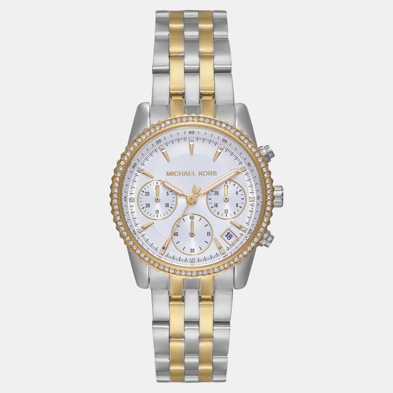 Bryant Women Quartz White Dial Chronograph Stainless Steel Watch MK7532