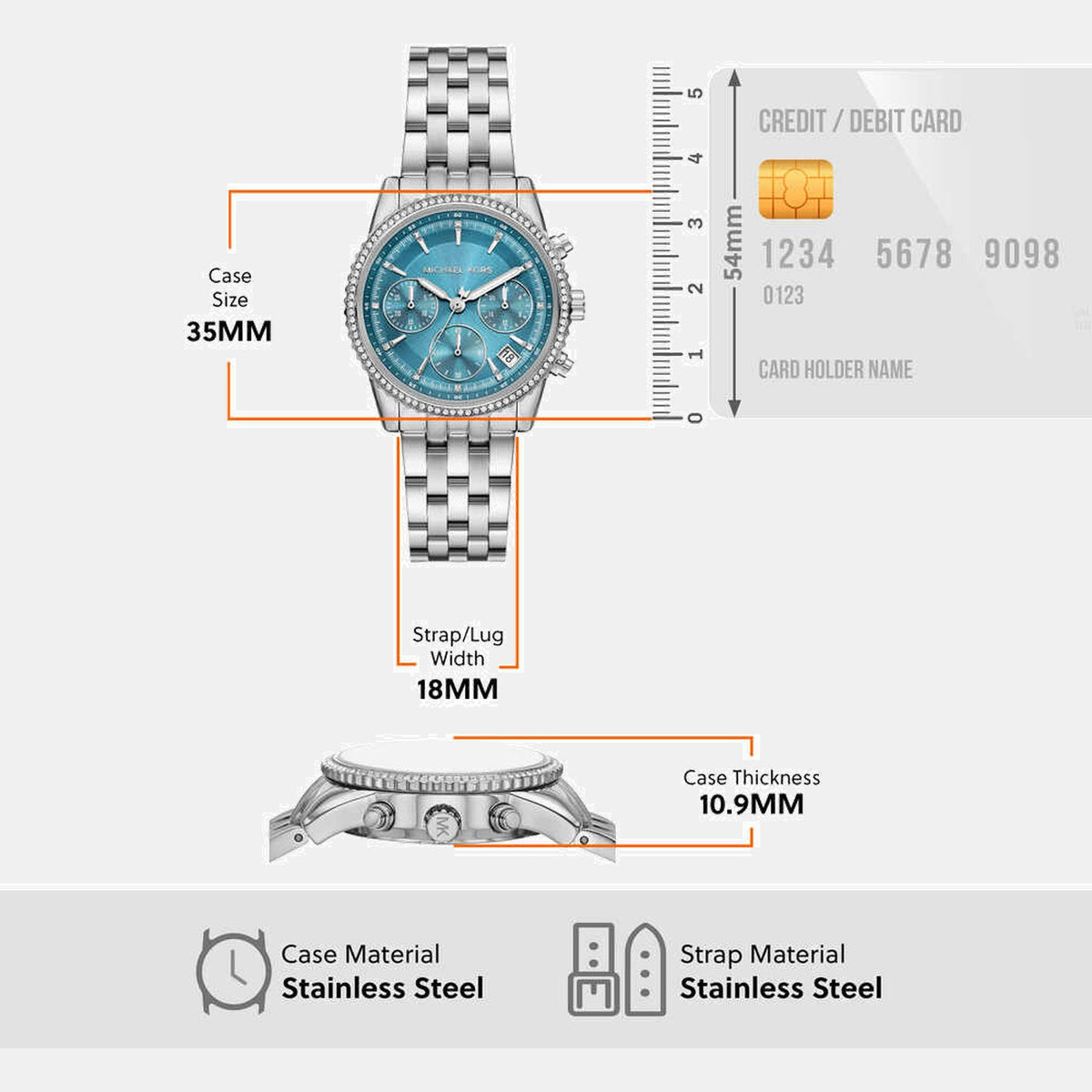 Bryant Women Quartz Blue Dial Chronograph Stainless Steel Watch MK7539