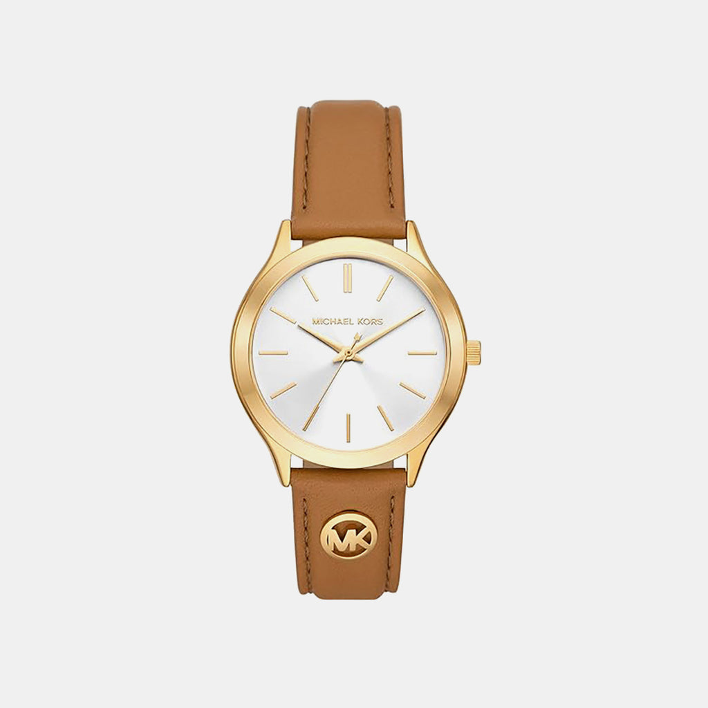 Slim Runway Women Quartz White Dial Analog Leather Watch MK7543