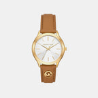 Slim Runway Women Quartz White Dial Analog Leather Watch MK7543