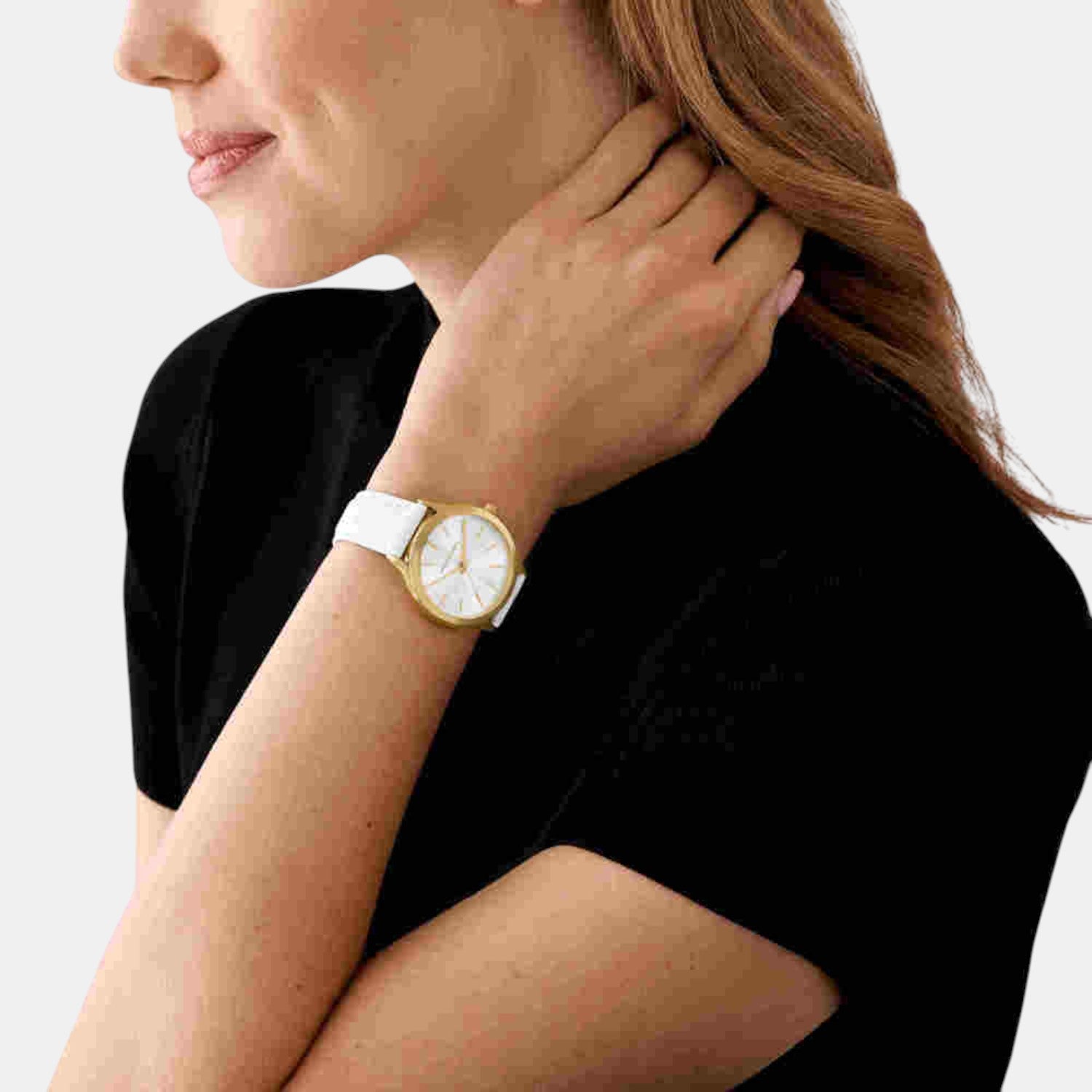 Slim Runway Women Quartz White Dial Analog Leather Watch MK7544