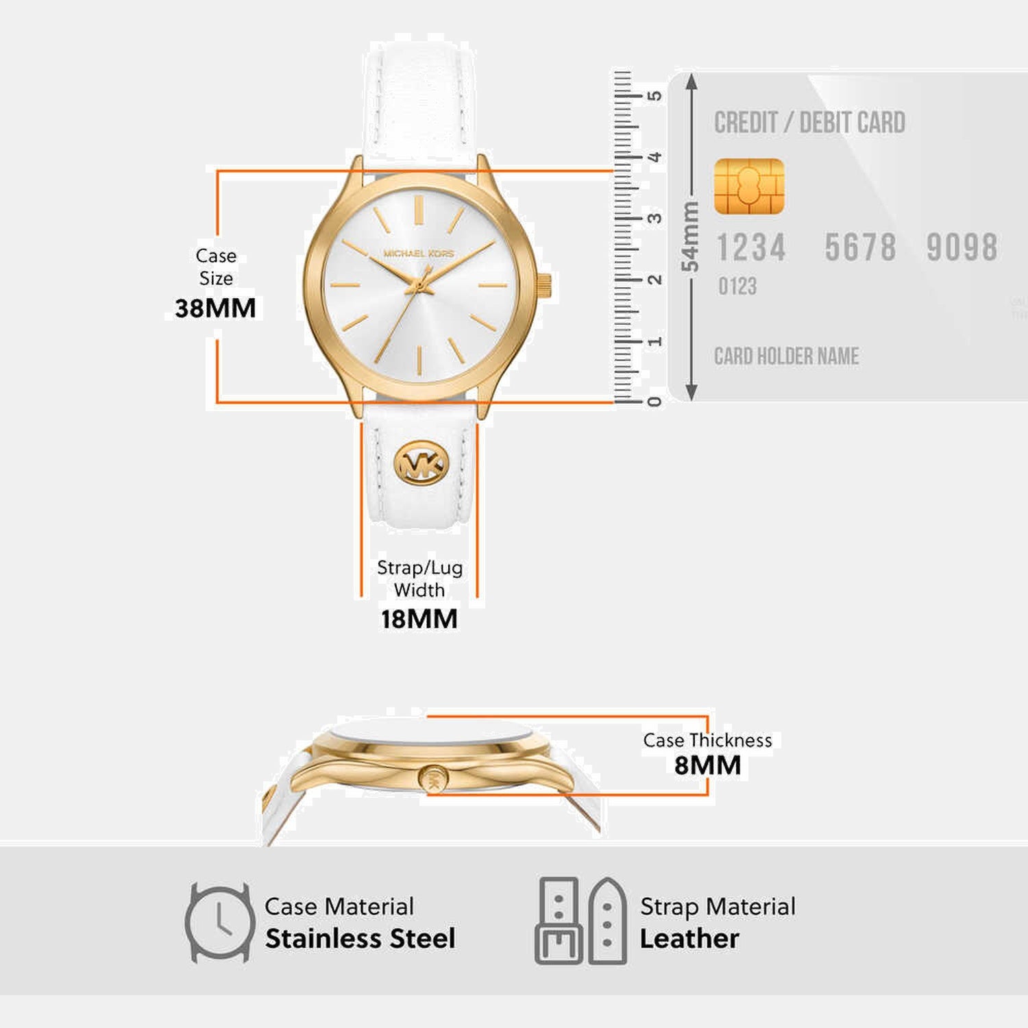 Slim Runway Women Quartz White Dial Analog Leather Watch MK7544