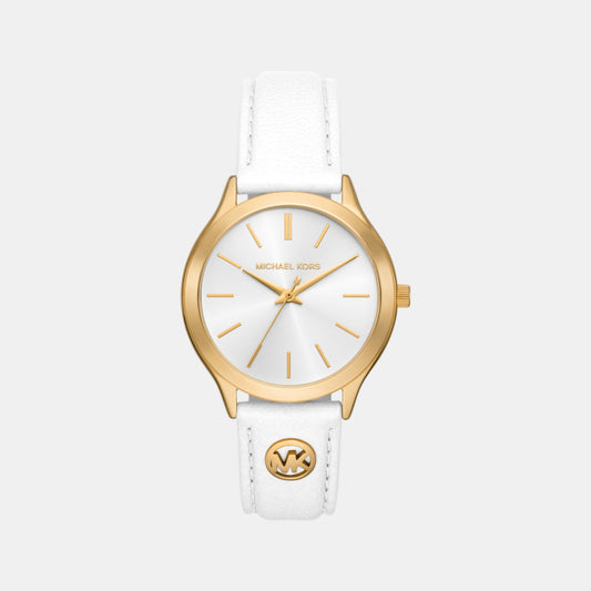 Slim Runway Women Quartz White Dial Analog Leather Watch MK7544