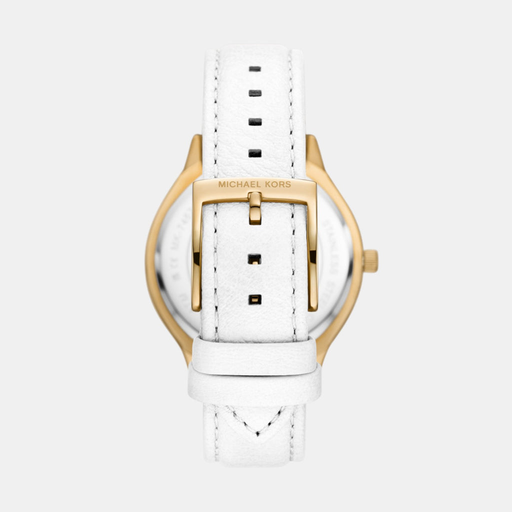 Slim Runway Women Quartz White Dial Analog Leather Watch MK7544