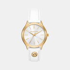 Slim Runway Women Quartz White Dial Analog Leather Watch MK7544