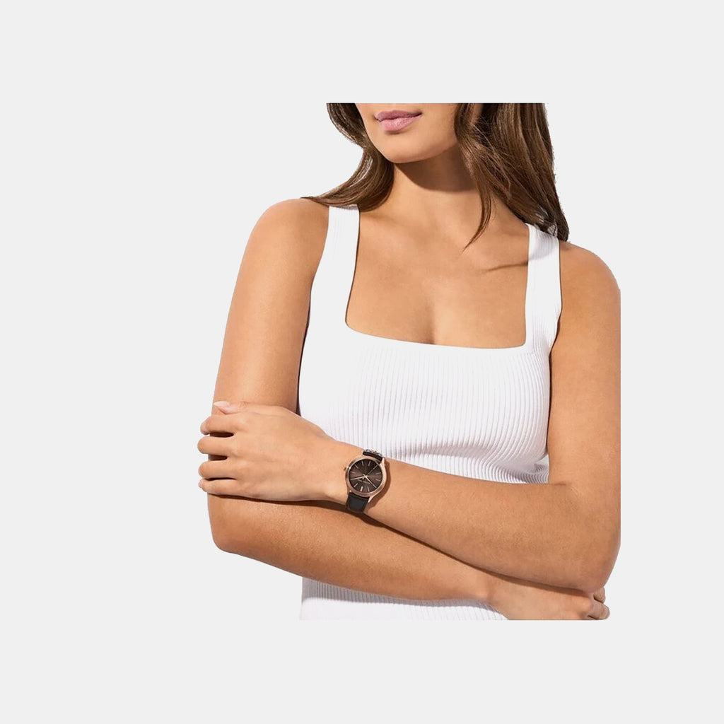 Slim Runway Women Quartz Brown Dial Analog Leather Watch MK7546