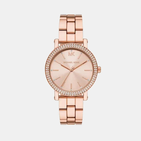 Corey Women Quartz Rose Gold Dial Analog Leather Watch MK7548