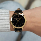 Slim Runway Women Quartz Black Dial Analog Leather Watch MK7553