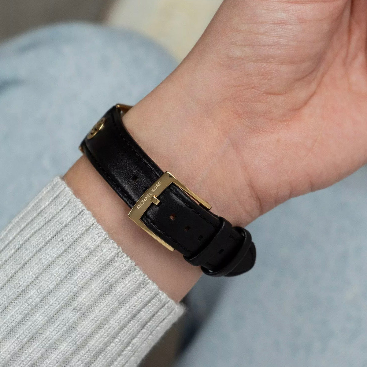 Slim Runway Women Quartz Black Dial Analog Leather Watch MK7553