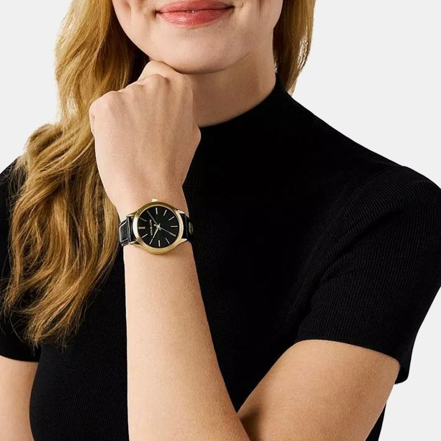 Slim Runway Women Quartz Black Dial Analog Leather Watch MK7553