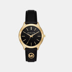 Slim Runway Women Quartz Black Dial Analog Leather Watch MK7553