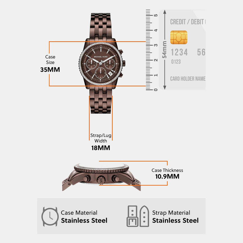 Bryant Women Quartz Brown Dial Chronograph Stainless Steel Watch MK7559