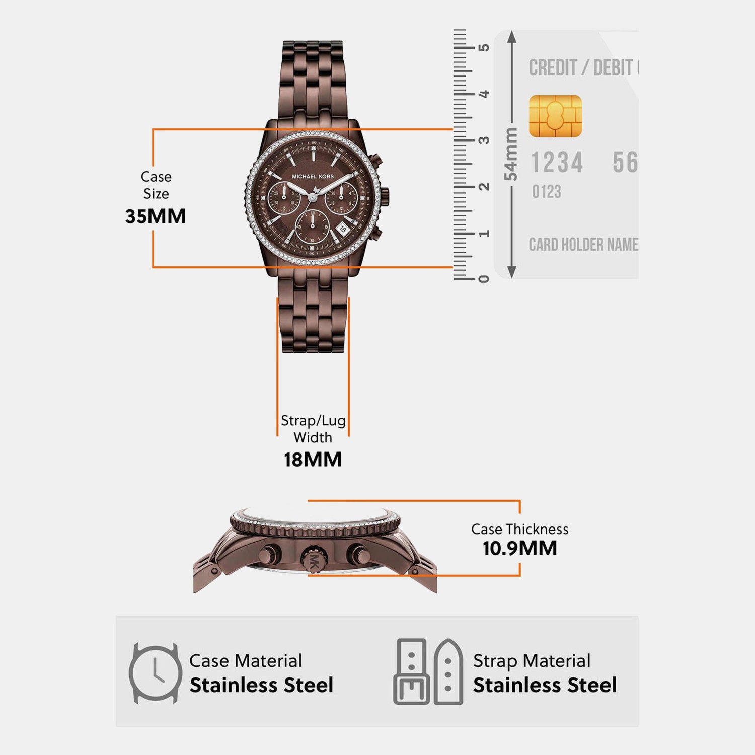 Bryant Women Quartz Brown Dial Chronograph Stainless Steel Watch MK7559