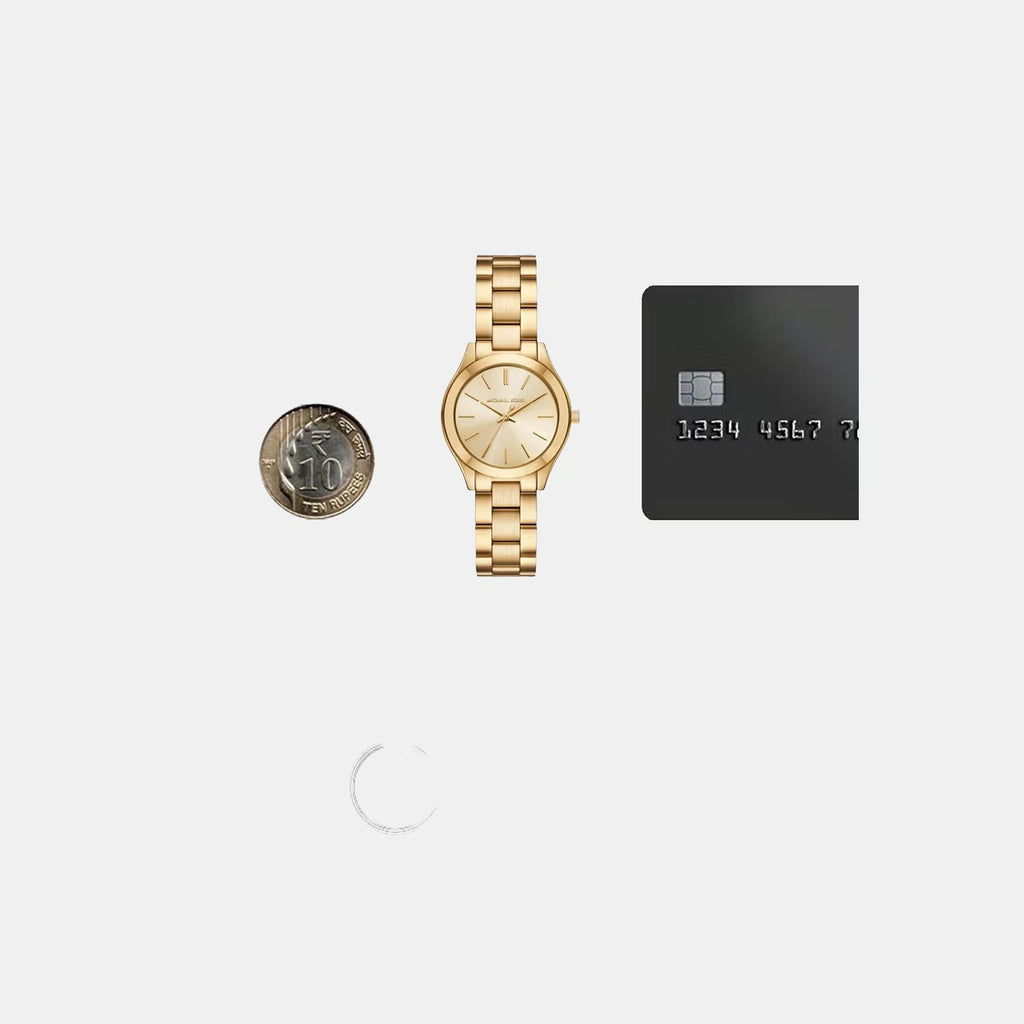 Slim Runway Women Quartz Gold Dial Analog Stainless Steel Watch MK7561SET