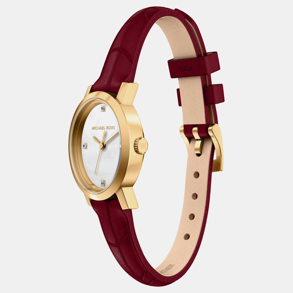 Maude Women Quartz Mother Of Pearl Dial Analog Leather Watch MK7570SET
