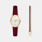 Maude Women Quartz Mother Of Pearl Dial Analog Leather Watch MK7570SET