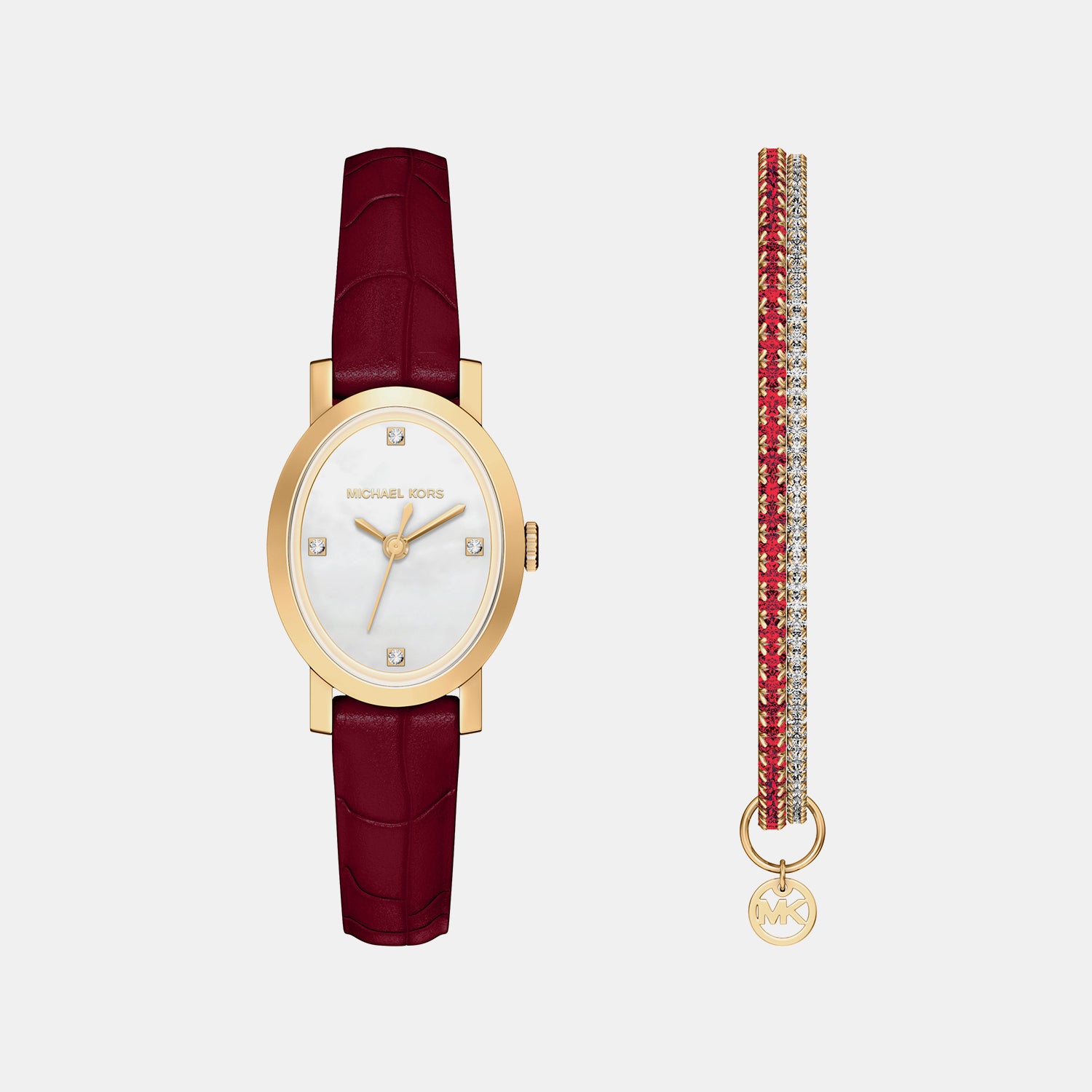 Maude Women Quartz Mother Of Pearl Dial Analog Leather Watch MK7570SET