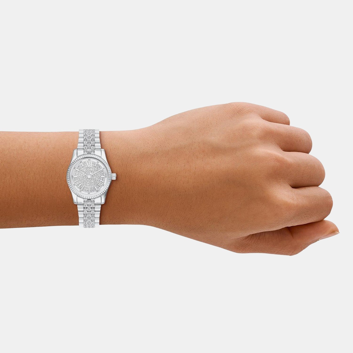 Petite Lexington Women Quartz Silver Dial Analog Stainless Steel Watch MK7577