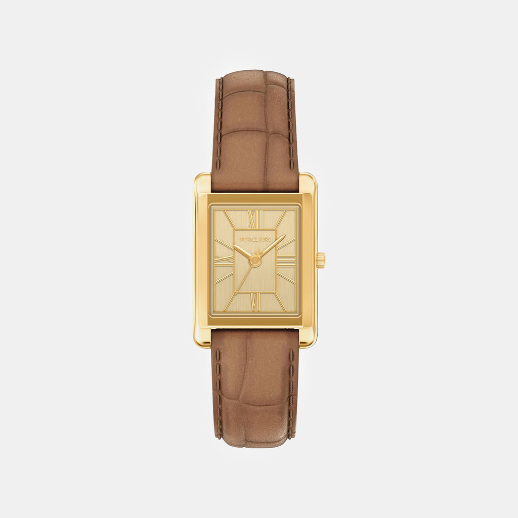 Essex Women Quartz Gold Dial Analog Leather Watch MK7584