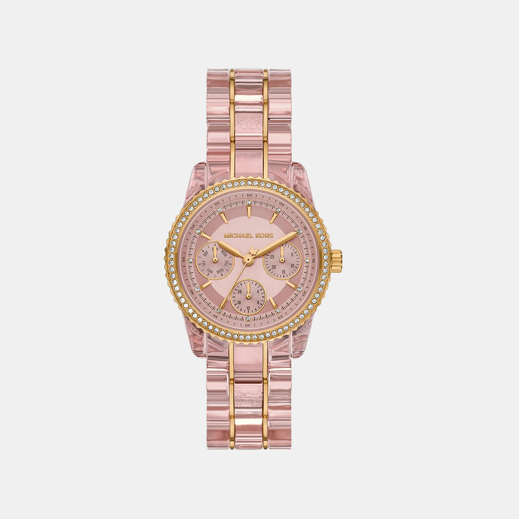 Bryant Pavé Women Quartz Pink Dial Analog Stainless Steel Watch MK7607