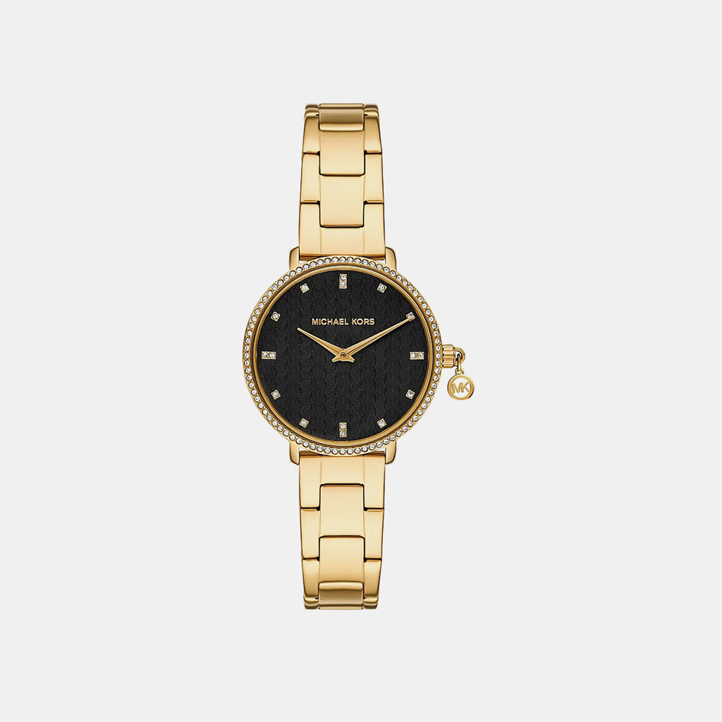Mini Pyper Pave Women Quartz Black Dial Analog Stainless Steel Watch MK7616
