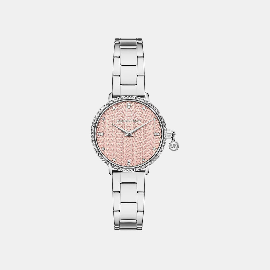 Mini Pyper Pave Women Quartz Pink Dial Analog Stainless Steel Watch MK7617