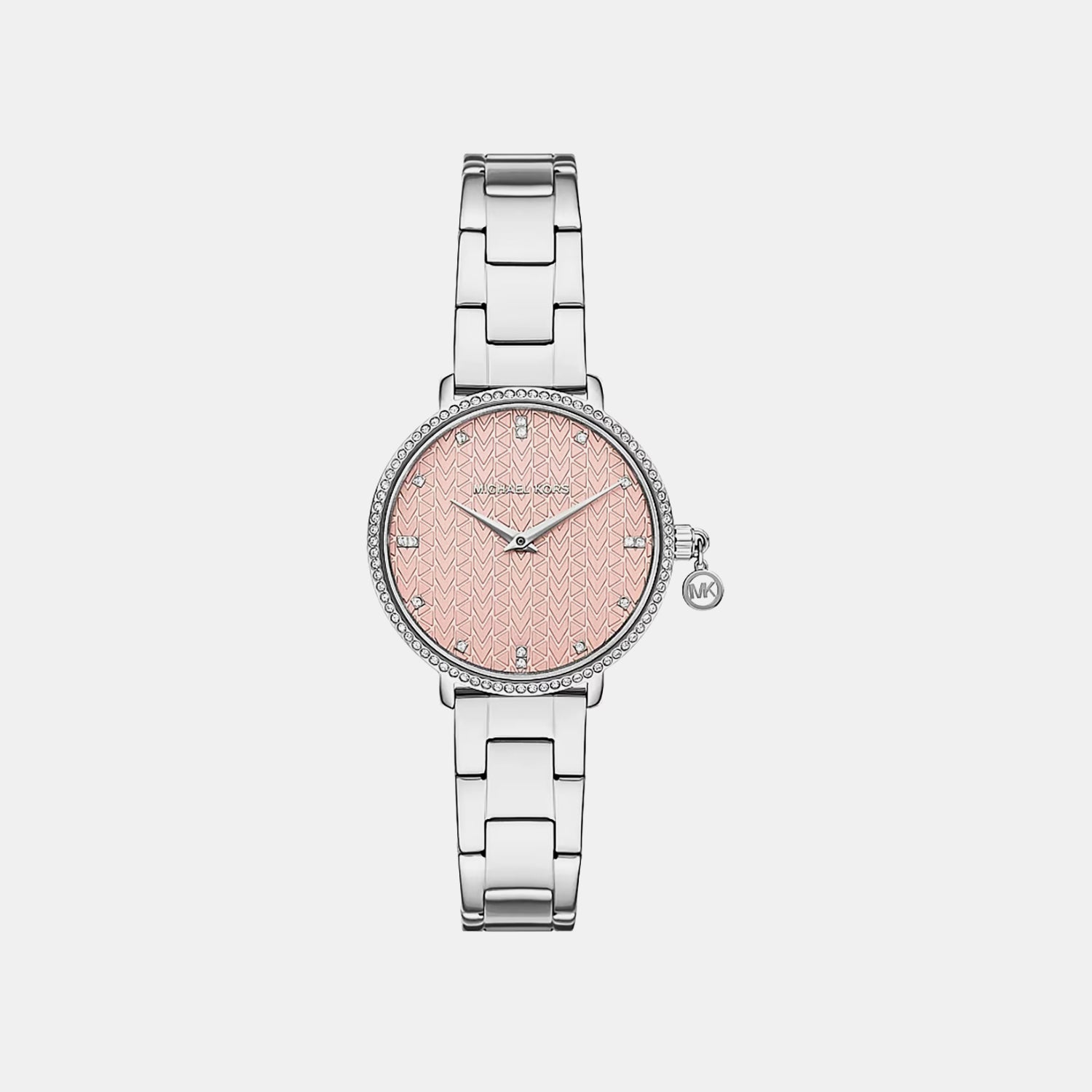 Mini Pyper Pave Women Quartz Pink Dial Analog Stainless Steel Watch MK7617