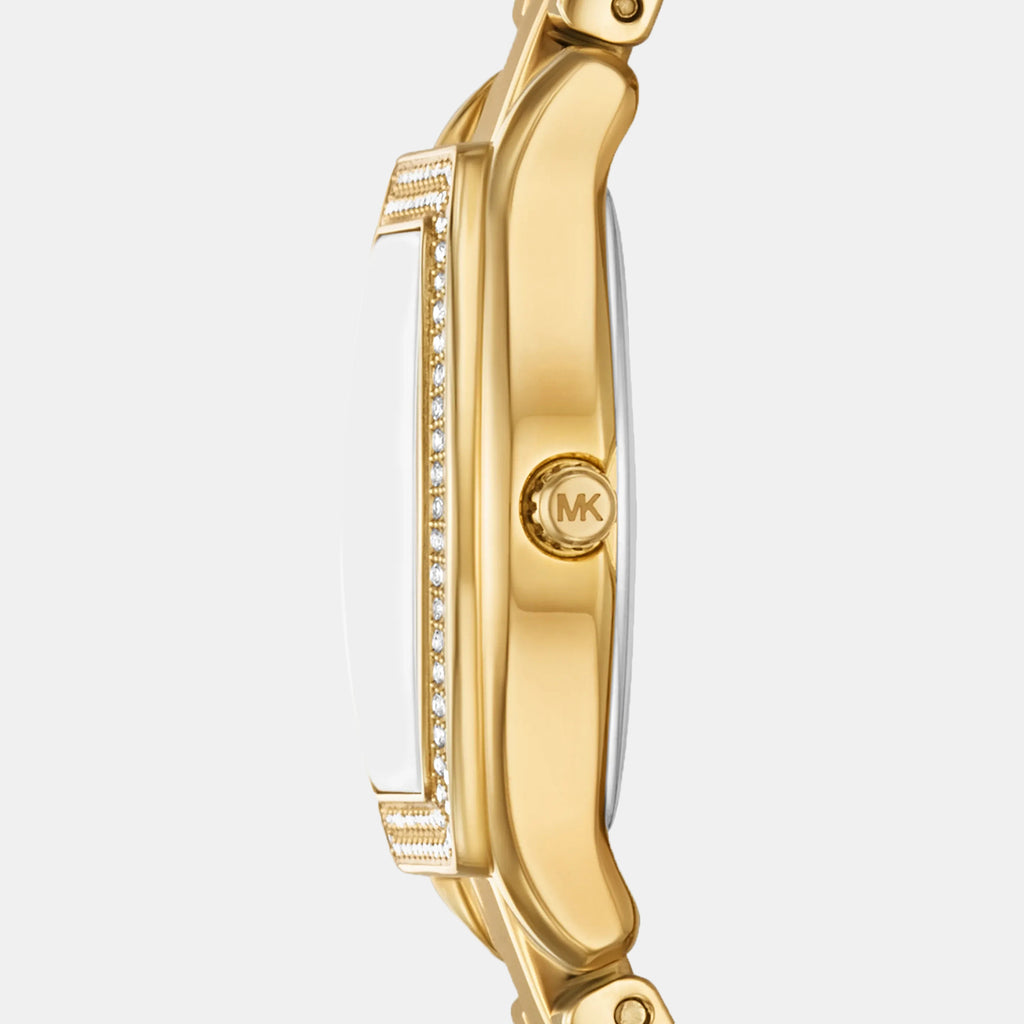 Petite Chelsea Pave Women Quartz Gold Dial Analog Stainless Steel Watch MK7618