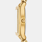 Petite Chelsea Pave Women Quartz Gold Dial Analog Stainless Steel Watch MK7618