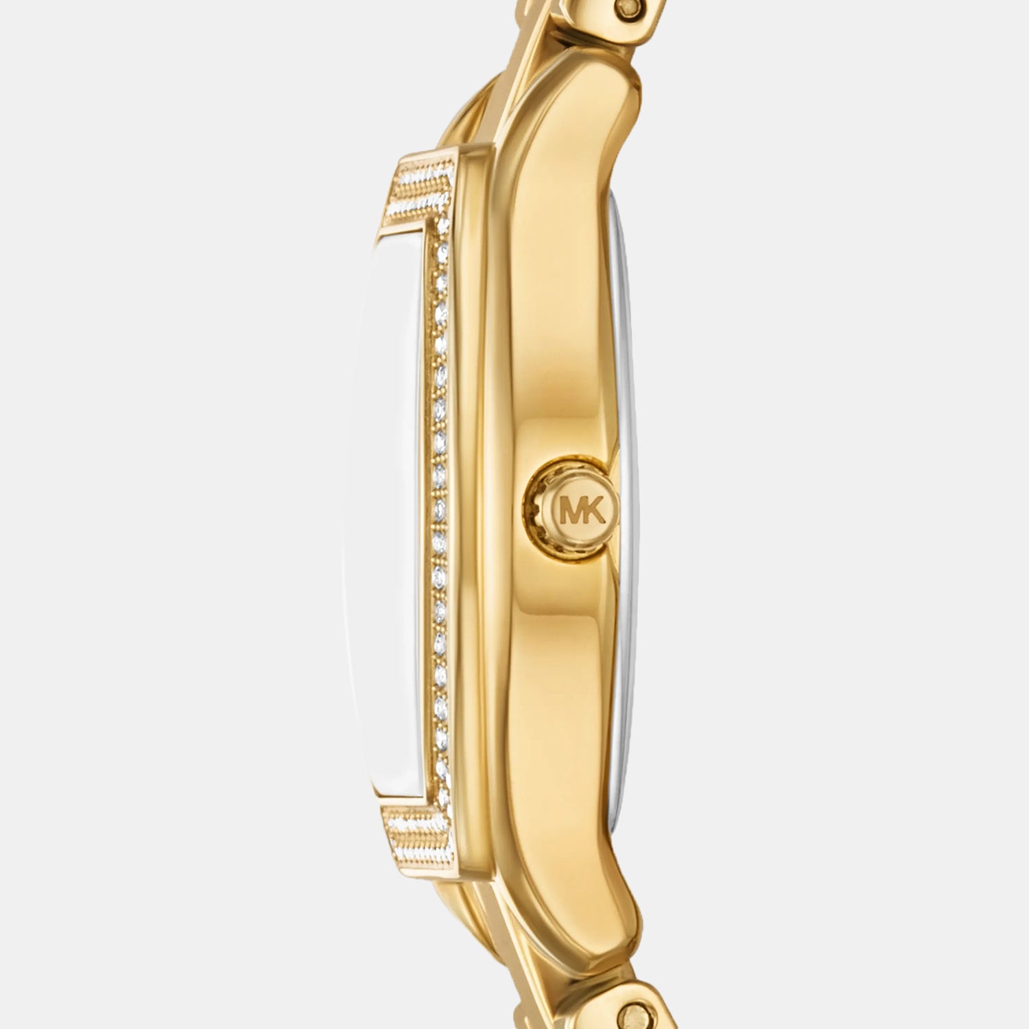 Petite Chelsea Pave Women Quartz Gold Dial Analog Stainless Steel Watch MK7618