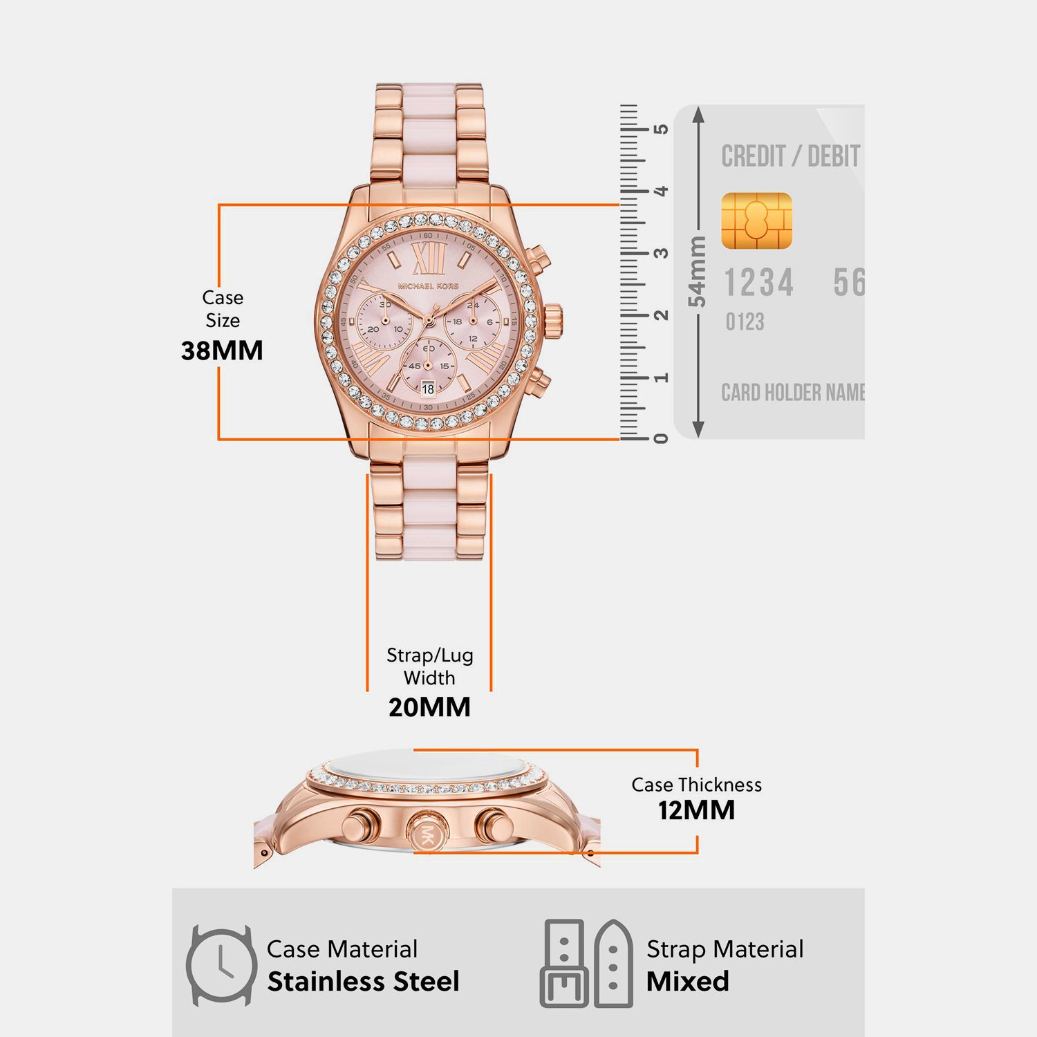 Lexington Women Quartz Pink Dial Chronograph Stainless Steel Watch MK7637
