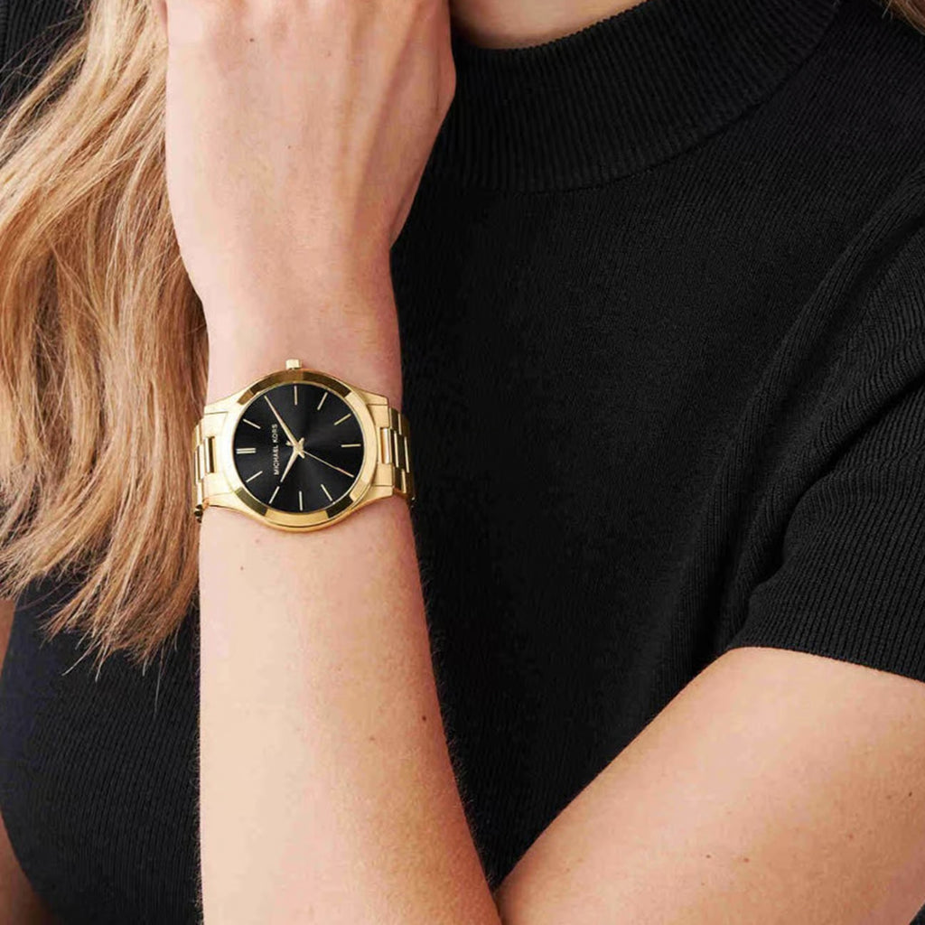 Slim Runway Men Quartz Black Dial Analog Stainless Steel Watch MK8621