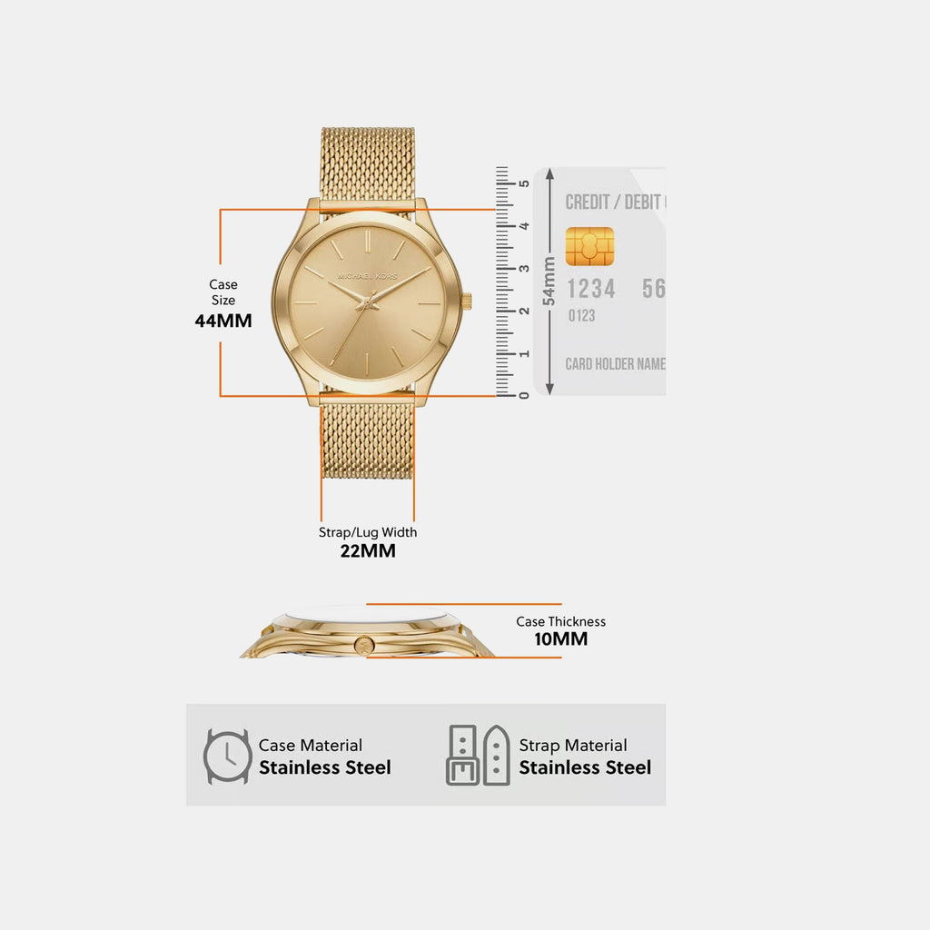 Slim Runway Men Quartz Gold Dial Analog Stainless Steel Watch MK8625