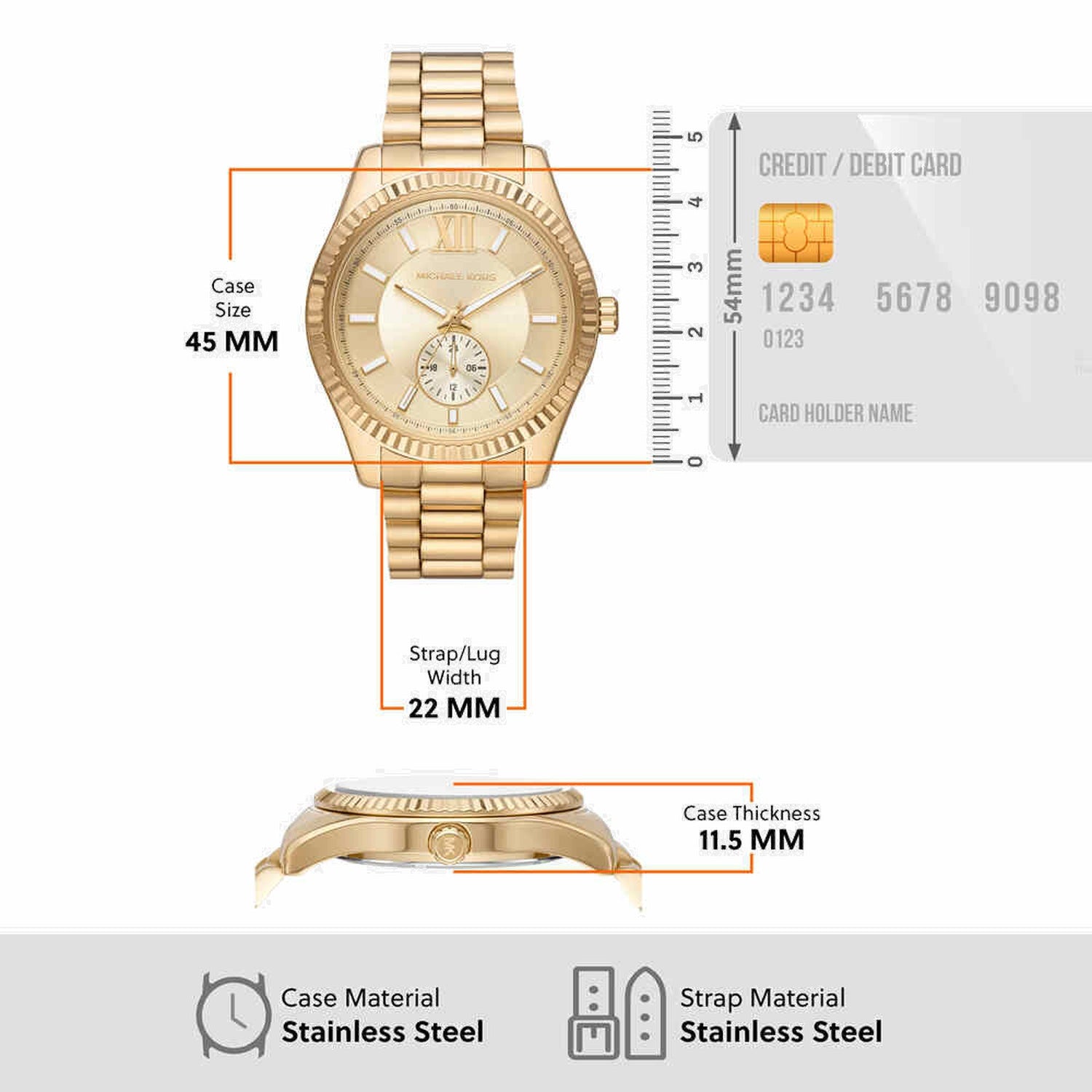 Lexington Men Quartz Gold Dial Analog Stainless Steel Watch MK8947