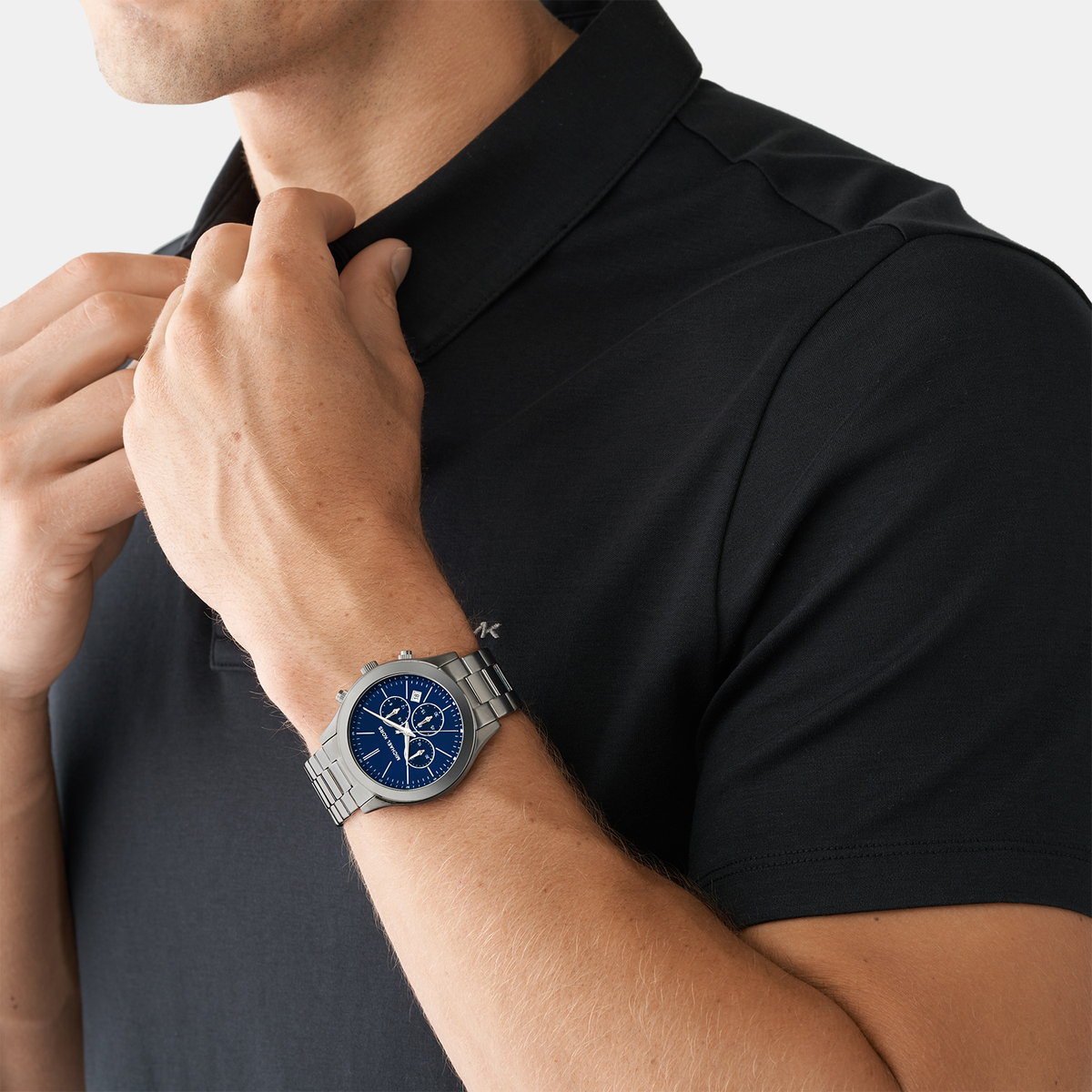 Slim Runway Men Quartz Blue Dial Chronograph Stainless Steel Watch MK8987