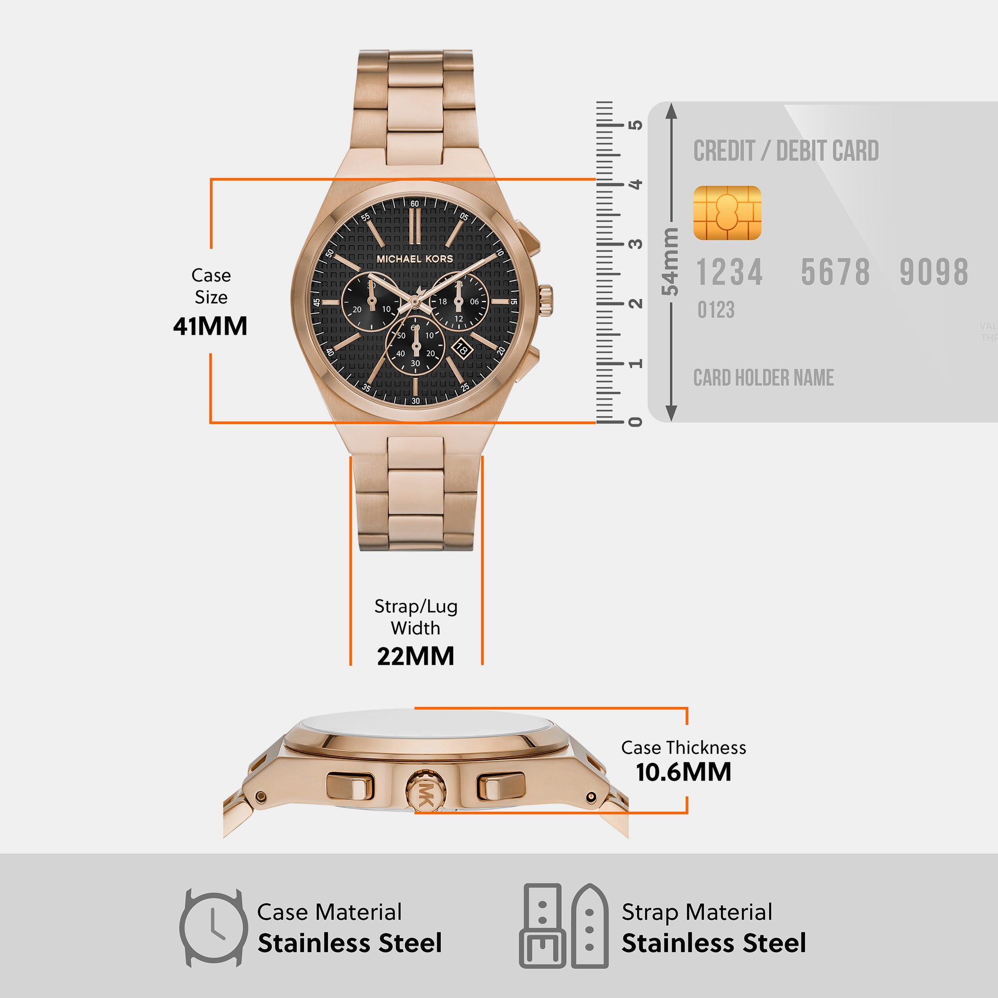 Lennox Men Quartz Black Dial Chronograph Stainless Steel Watch MK9119