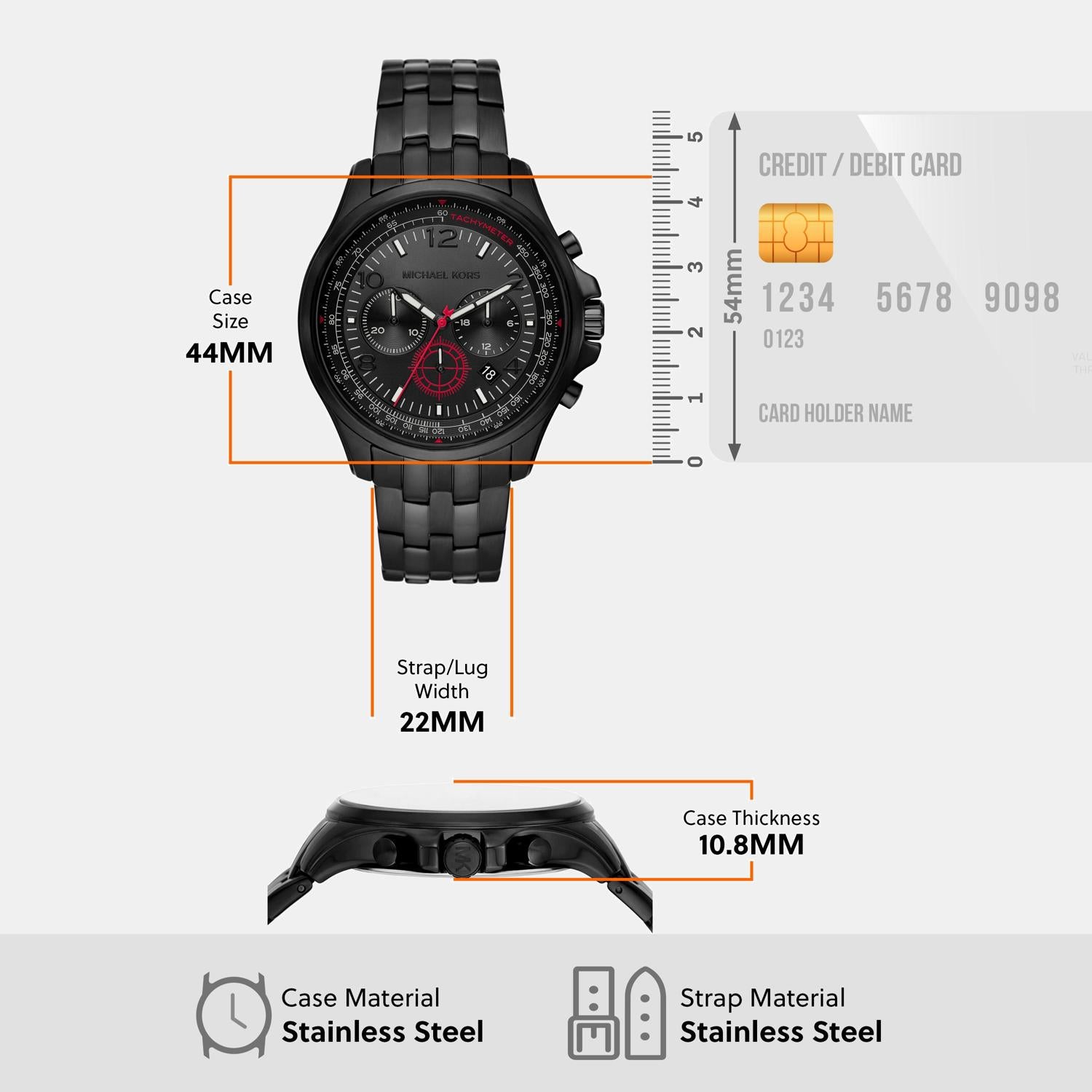 Pilot Men Quartz Black Dial Chronograph Stainless Steel Watch MK9127