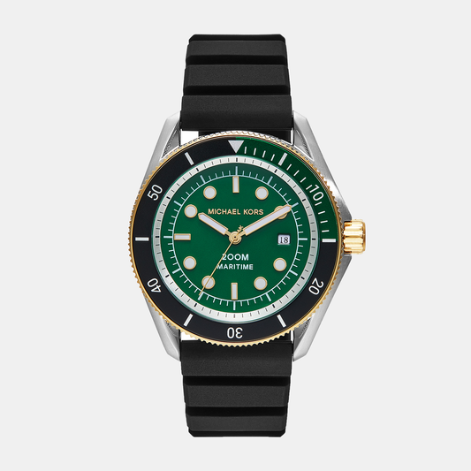 Men Quartz Green Dial Analog Silicone Watch MK9158