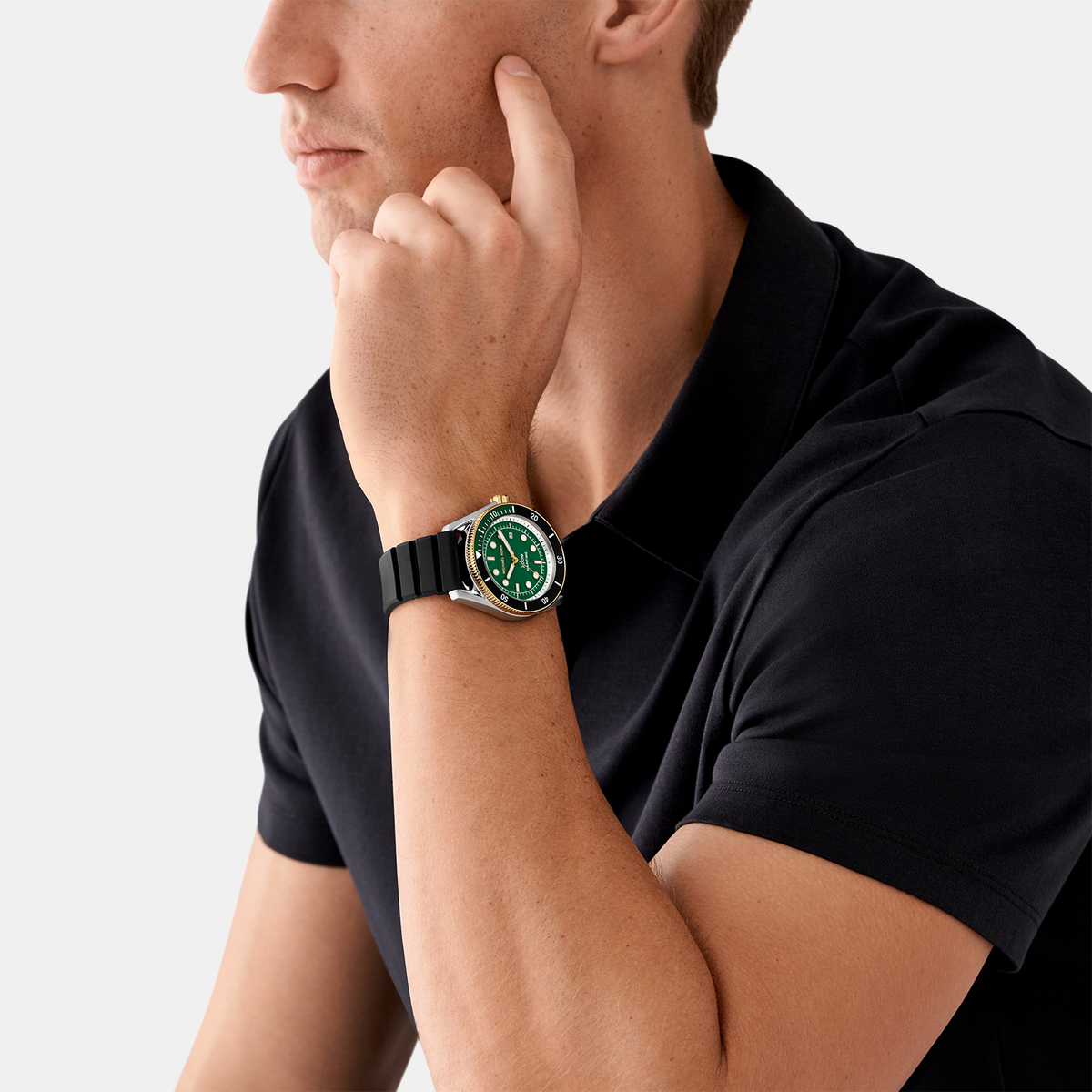 Maritime Men Quartz Green Dial Analog Silicone Watch MK9158