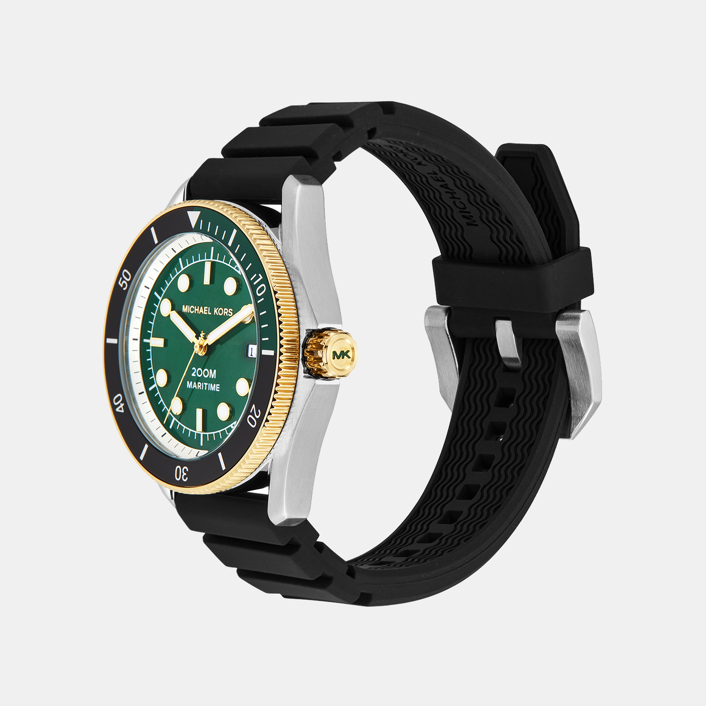 Men Quartz Green Dial Analog Silicone Watch MK9158