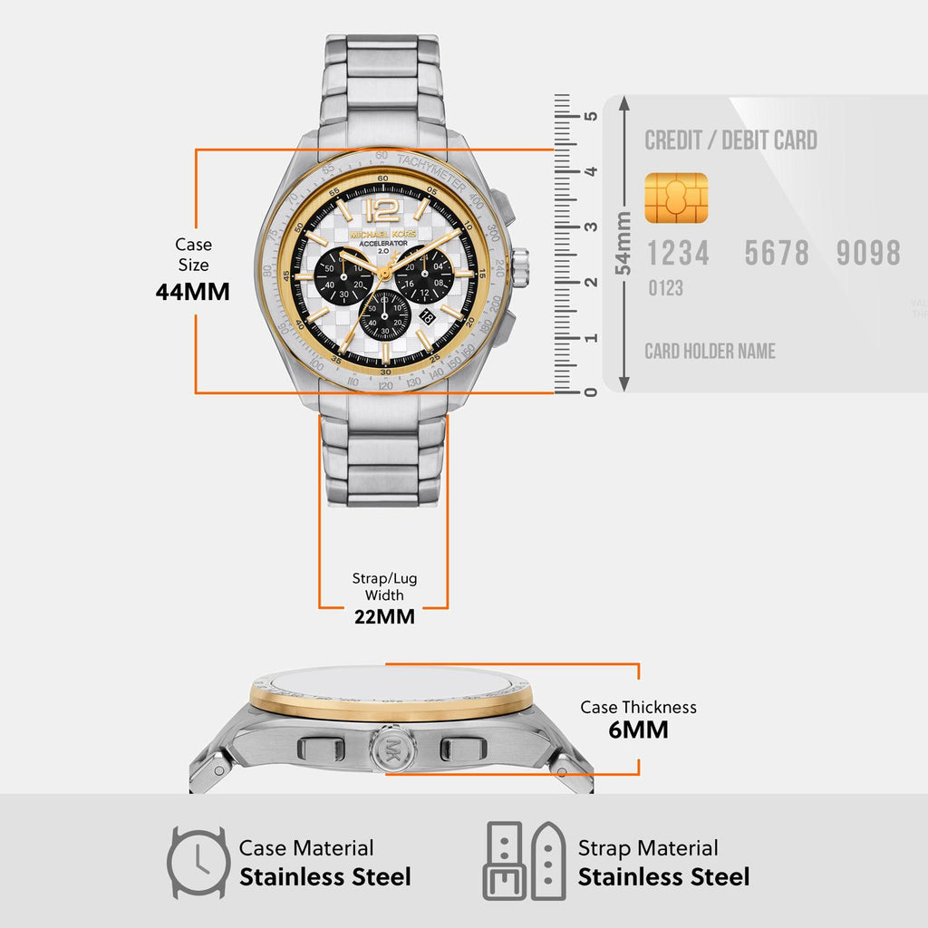 Accelerator 2.0 Men Quartz Silver Dial Chronograph Stainless Steel Watch MK9188