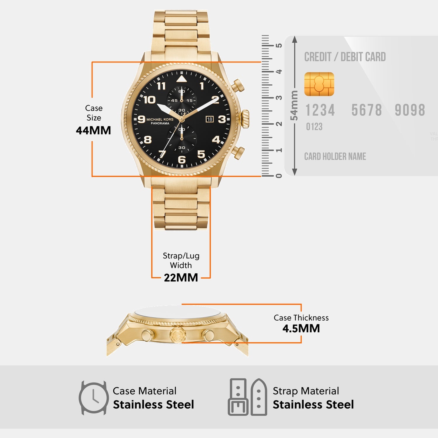 Panorama Men Quartz Black Dial Chronograph Stainless Steel Watch MK9195