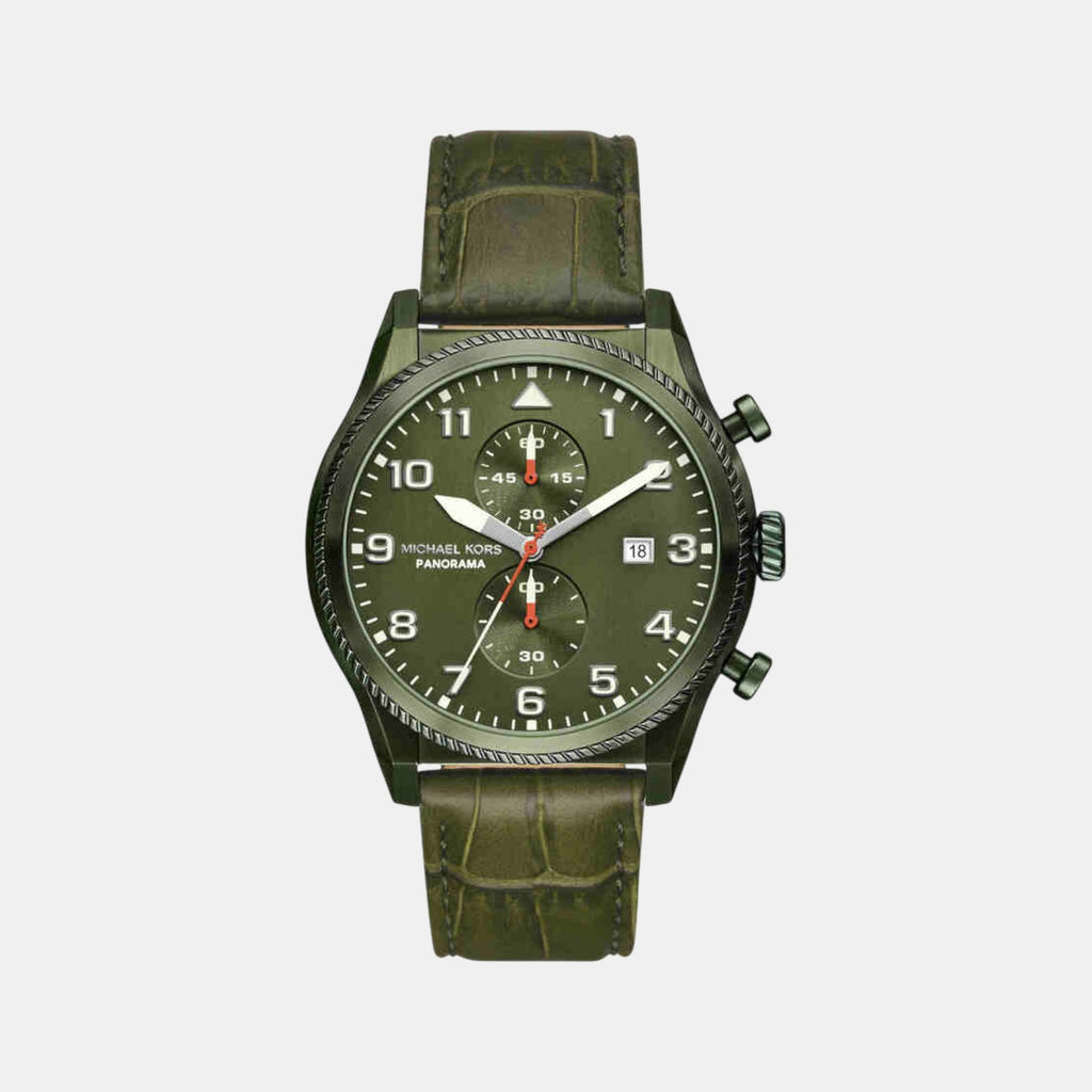 Panorama Men Quartz Green Dial Chronograph Leather Watch MK9199