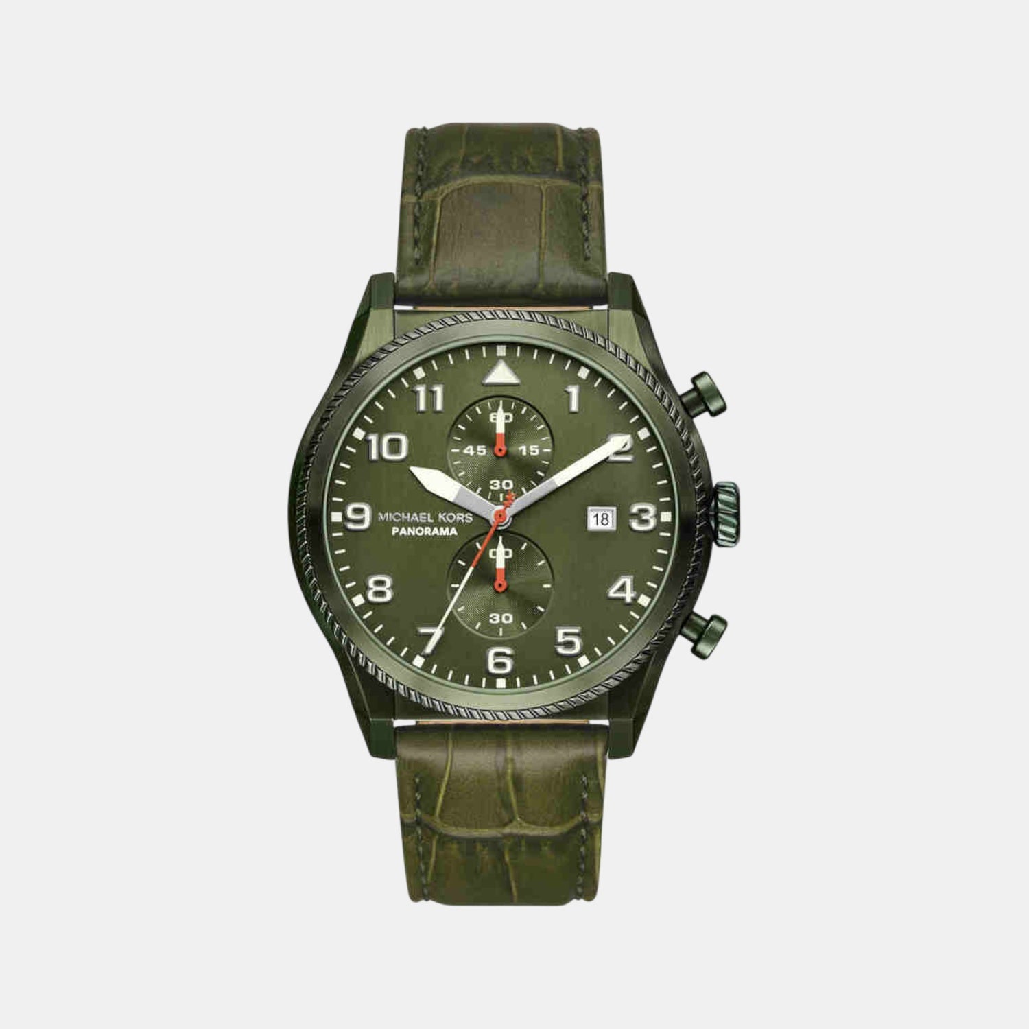 Panorama Men Quartz Green Dial Chronograph Leather Watch MK9199