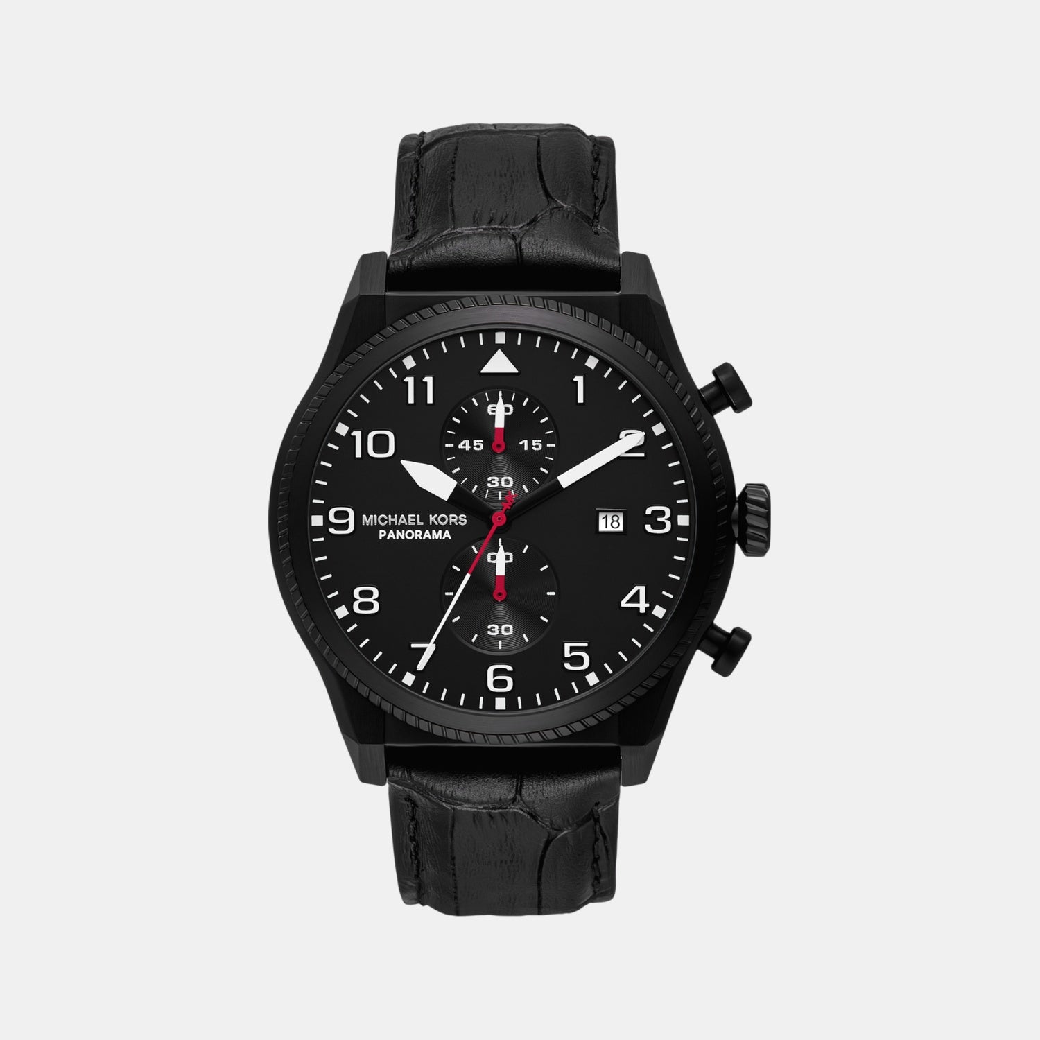 Panorama Men Quartz Black Dial Chronograph Leather Watch MK9201