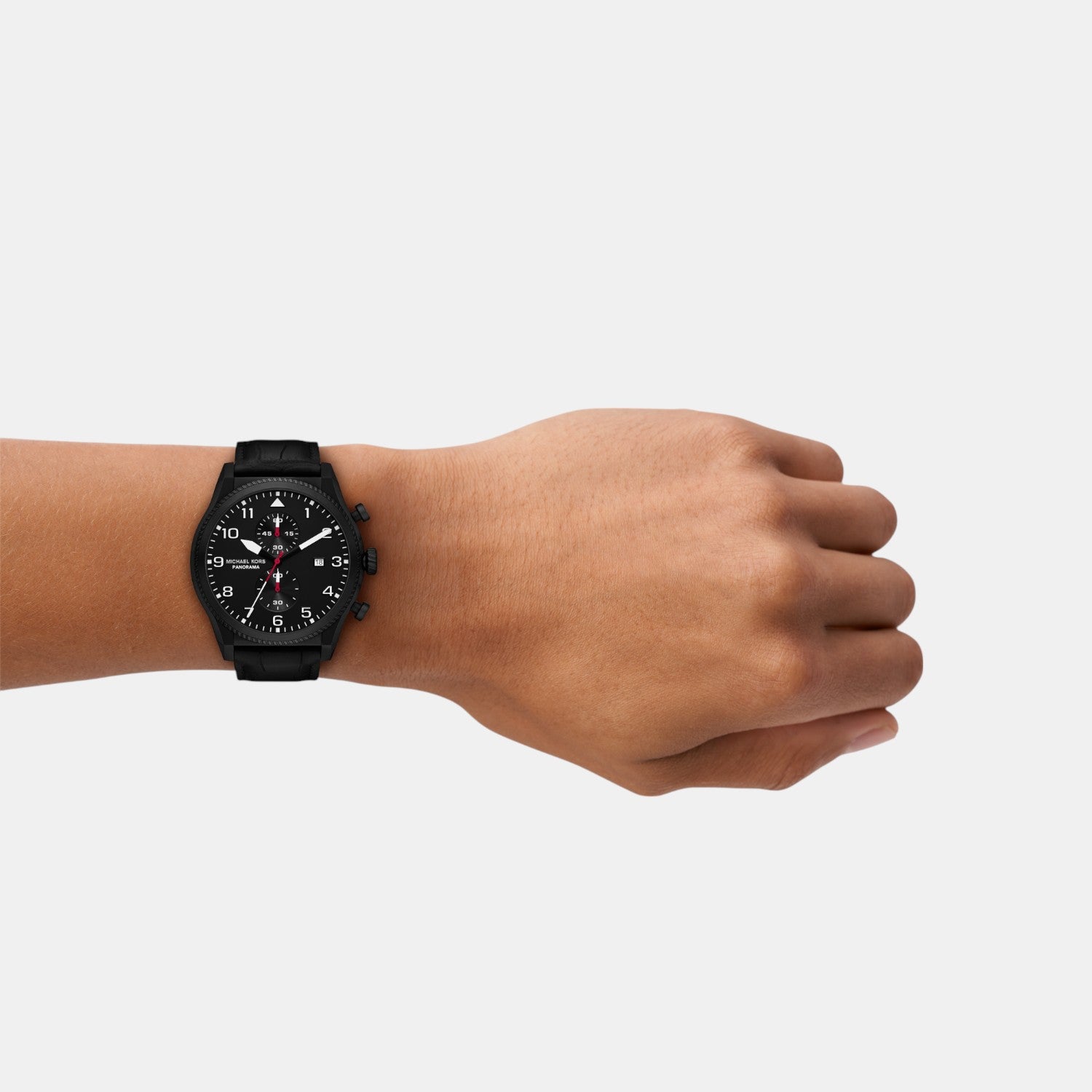 Panorama Men Quartz Black Dial Chronograph Leather Watch MK9201