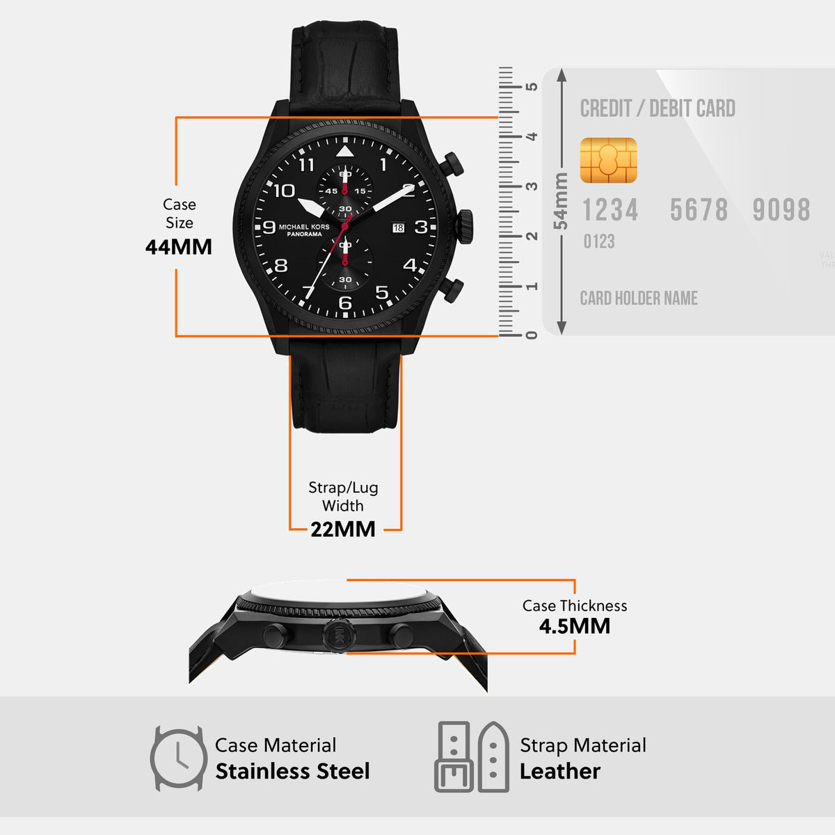 Panorama Men Quartz Black Dial Chronograph Leather Watch MK9201